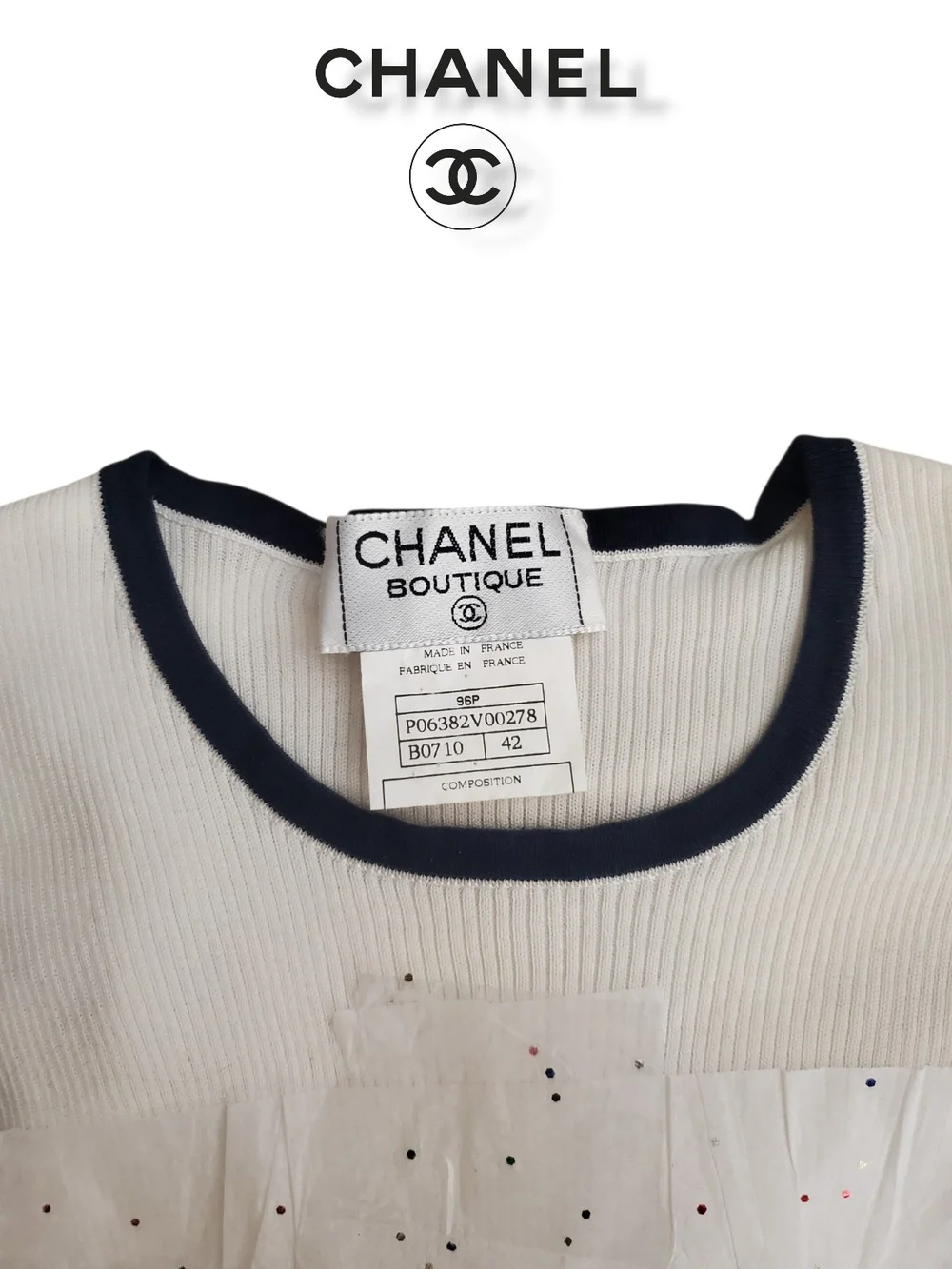 Vintage 1996 Karl Lagerfeld for CHANEL Boutique Ribbed Knit Ringer Top – FR 42